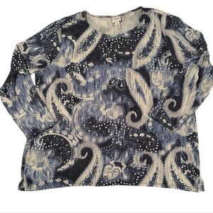 Blue and white chicos casual 3 quarter sleeve blouse XL / Chicos size 3